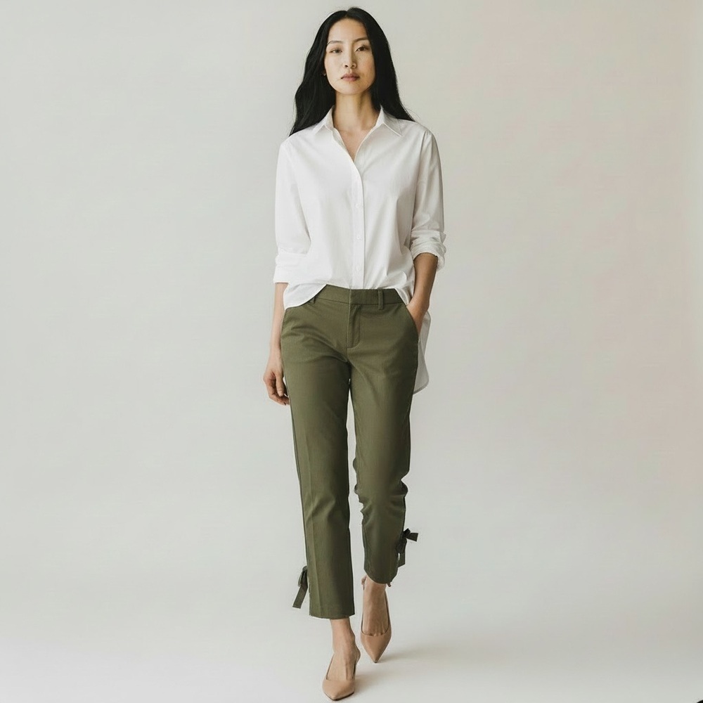Banana Republic Avery Pant  Straight Leg Ankle Tie Cropped Chino Green 0 Short